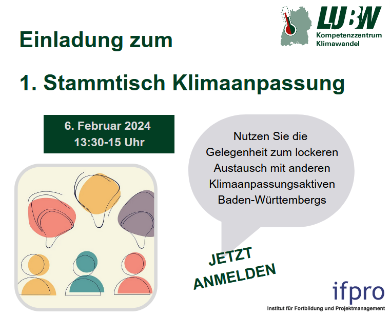  Save-the-Date Einladung zum 1. Stammtisch Klimaanpassung am 6. Februar 2024