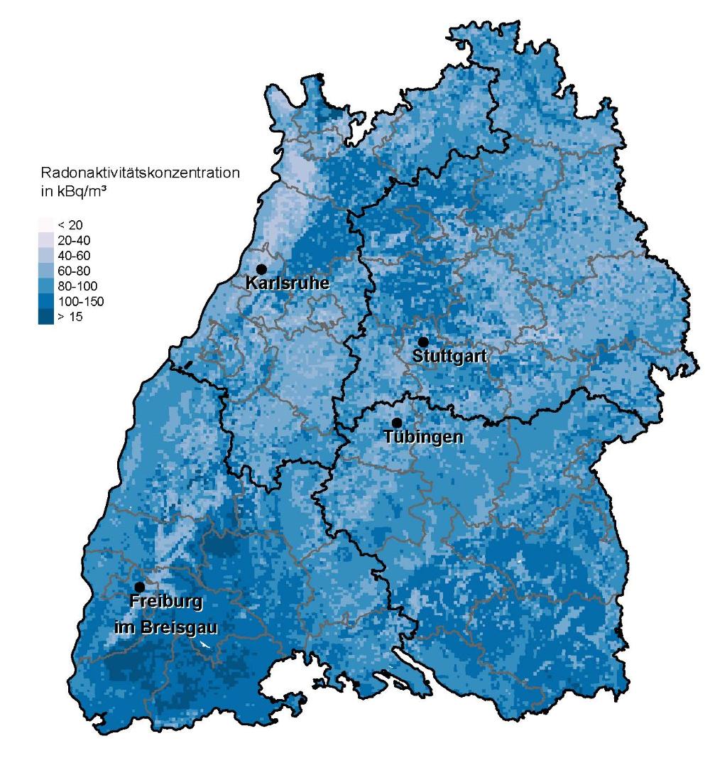 Prognose der Radonkonzentration in der Bodenluft in einem Meter Tiefe in Baden-Württemberg
