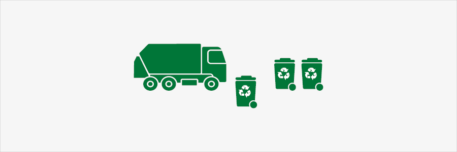  Der Banner zeigt ein Müllfahrzeug sowie Mülltonnen, die die Erfassung und Sammlung von Bioabfällen symbolisieren. 