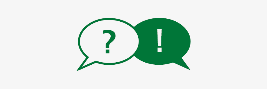 Der Banner zeigt zwei Sprechblasen mit einem Fragezeichen und einem Ausrufezeichen. Der Banner zeigt zwei Sprechblasen mit einem Fragezeichen und einem Ausrufezeichen.
