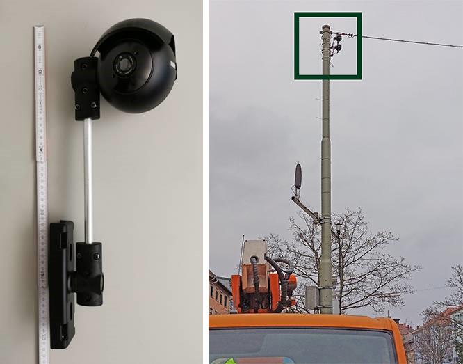 Bilder zeigen: Links: Wärmebildsensor, Rechts: Wärmebildsensoren am Mast