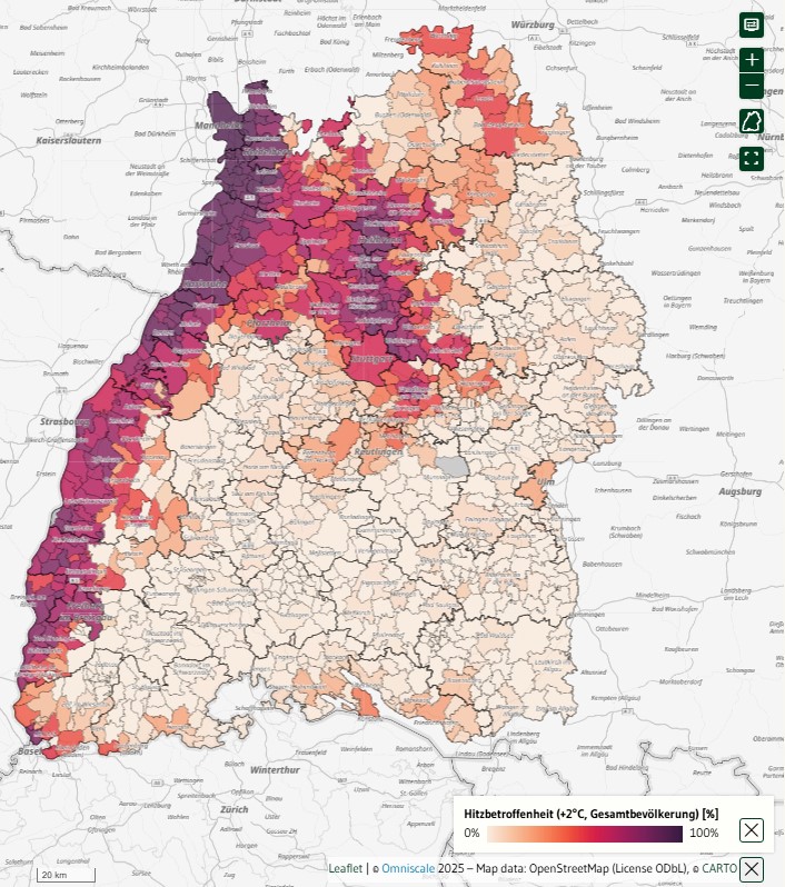 Screenshot zeigt: Hitzebetroffenheit für die Kategorie