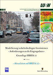 Deckblatt des Berichts Modellierung verkehrsbedingter Immissionen - Anforderungen an die Engangsdaten - Grundlage HBEFA 3.1 - Aktualisierung auf HBEFA 3.2