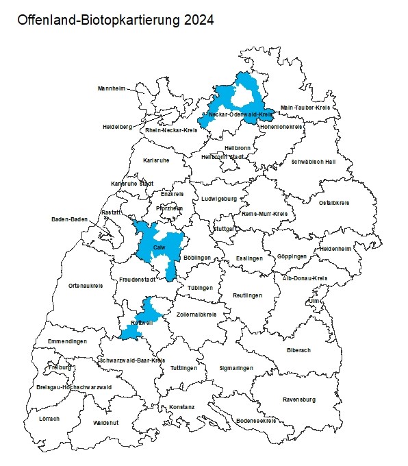 Übersichtskarte von Baden-Württemberg zu den 2024 kartierten Gemeinden