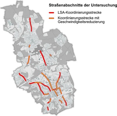 Karte mit den Straßenabschnitten einer Verkehrsuntersuchung