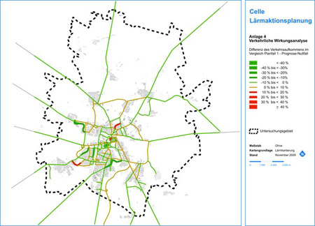 Karte mit einer verkehrlichen Wirkungsanalyse