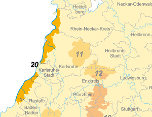 20 Kartenausschnitt der Gebietskulisse: Nordbadische Rheinniederung