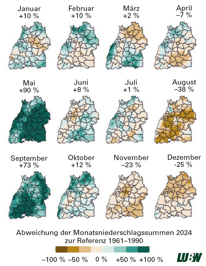  Karten der Abweichungen der Monatsniederschlagssummen