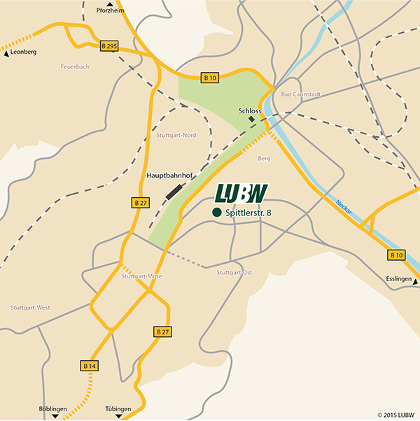 Karte mit der Anfahrtsbeschreibung zum LUBW-Standort Stuttgart