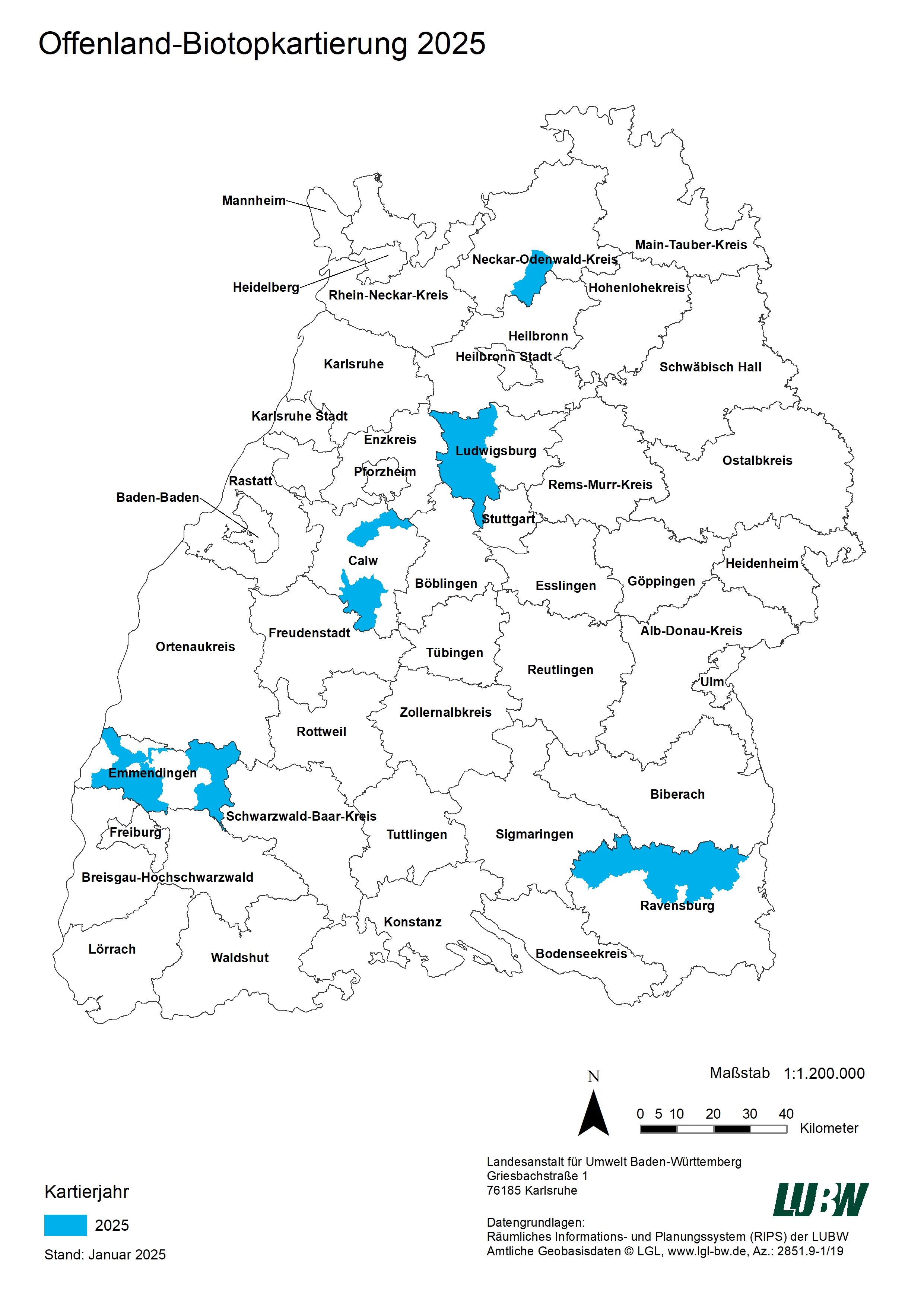 Übersicht der 2025 zu kartierenden Kreisen
