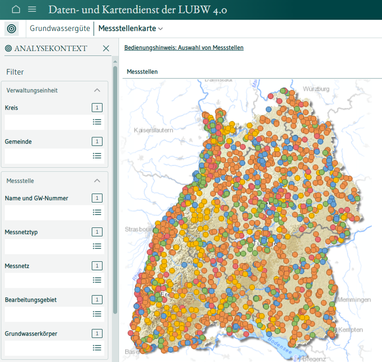 Screenshot Jahresdatenkatalog Grundwasser