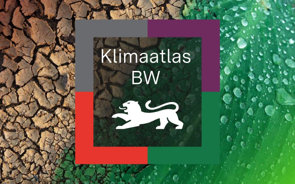 Kachel Klimaatlas BW mit Schriftzug und Hintergrund