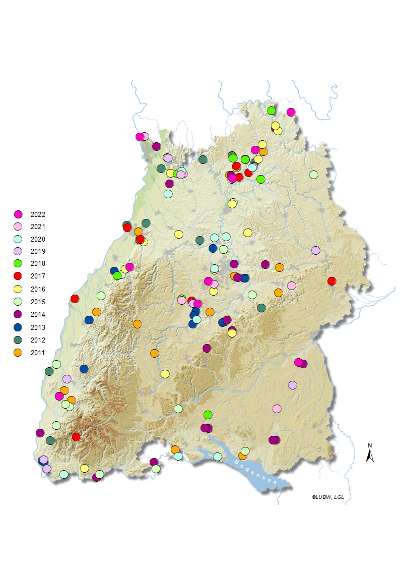 Karte mit Punktdarstellung aller Projektförderungen von 2011 bis 2022 
