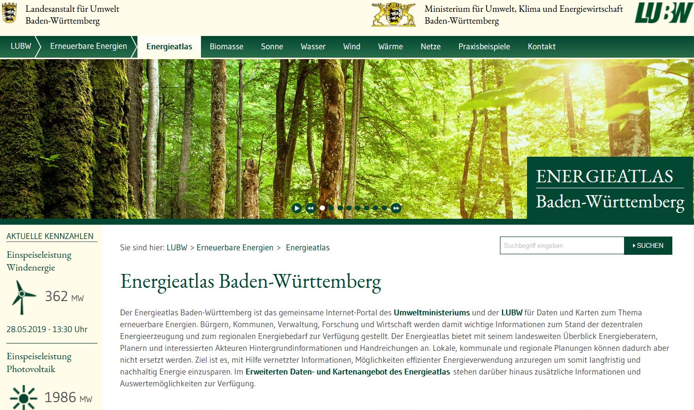 Screenshot Energieatlas Baden-Württemberg 