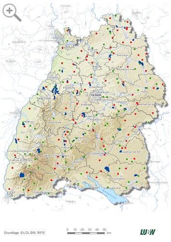 Hier klicken für Vergrößerung: Übersichtskarte von Baden-Württemberg mit Stichprobenflächen
