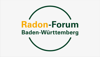 Logo: Schriftzug "Radon-Forum Baden-Württemberg", der einen Kreis überlagert.
