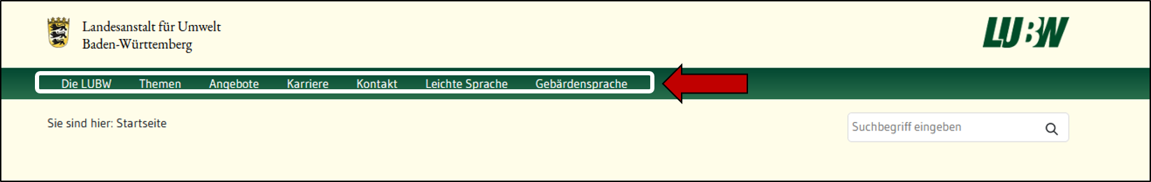 Das Haupt·menü befindet sich in der dunkelgrünen Leiste.