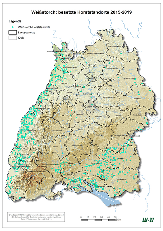 Karte des Monats: Horststandorte der Weißstörche 2015 bis 2019