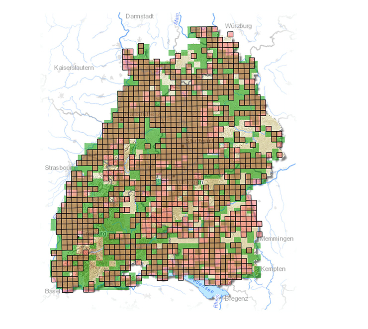 Nachweiskarte der Zauneidechse (Lacerta agilis): hier sind bislang bekannte Verbreitungsgebiete seit 1990 abgebildet, sowie Nachweise durch Ehrenamtliche