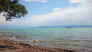 Blick auf den Bodensee mit türkisfarbenem Wasser vom Ufer bei Goren. Quelle: LUBW