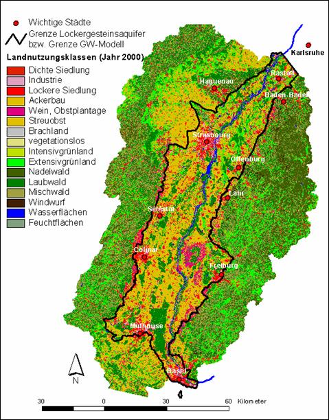 Landnutzungsklassen (Jahr 2000) nach Landsat TM im Modellgebiet MONIT